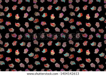 Raster illustration. White, black and pink color. Wrapping paper. Cream. Endless pattern, white, black and pink background. Seamless pattern with sweet desserts.