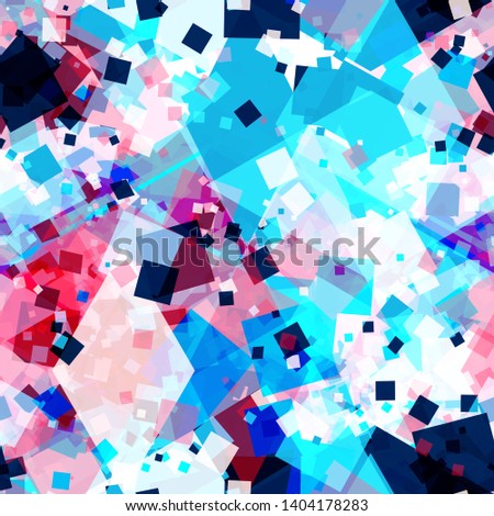 Seamless texture from geometric shapes. Squares and rhombus mix random. Blue, pink, white, black colors. Abstract vector background for web page, banners backdrop, fabric, home decor, wrapping