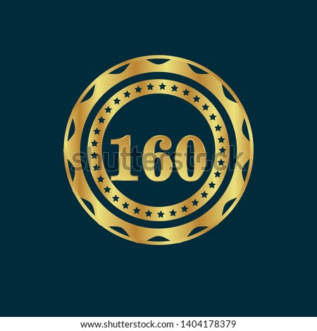 160 number gold emblem. gold badge with 160 number.