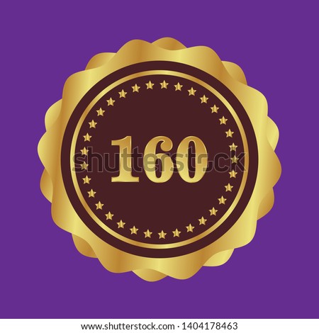 160 number gold emblem. gold badge with 160 number.