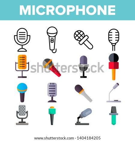 Microphone, Voice Recording Vector Color Icons Set. Retro, Vintage And Modern Microphone. Music Record Studio Logo. Sound Editing App Linear Symbols Pack. Professional Mic Isolated Flat Illustrations