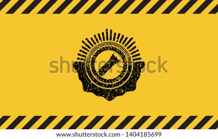 flashlight icon black grunge emblem inside yellow warning sign. Vector Illustration. Detailed.