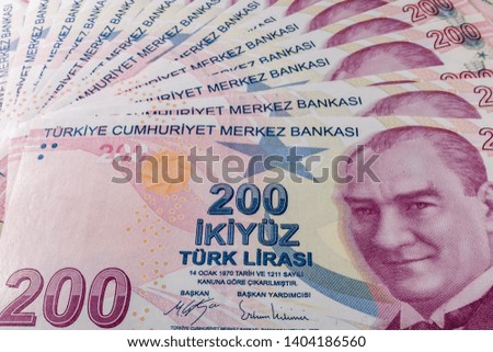 close up two hundred turkish liras. the largest banknote of the Turkish economy.