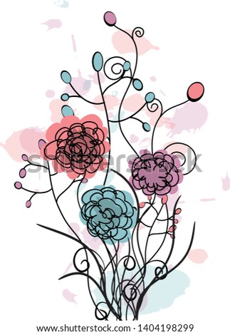 Peony flowers drawing vector illustration and line art
