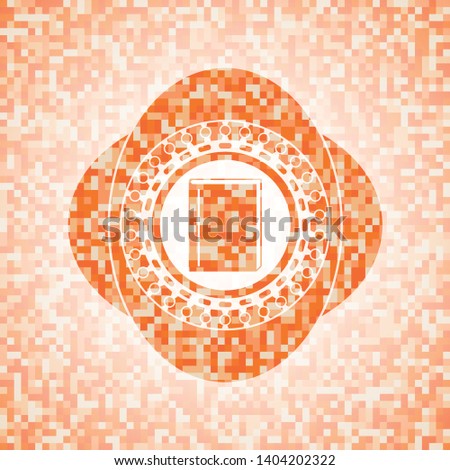 book icon inside orange mosaic emblem with background