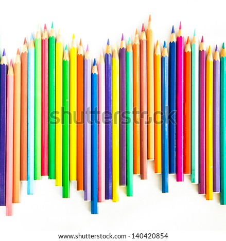 Variety of colour pencils on white background