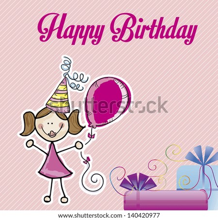 happy birthday girl over pink background vector illustration