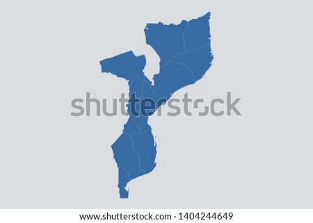 Mozambique map on gray background vector, Mozambique Map Outline Shape Blue on White Vector Illustration, High detailed Gray illustration map Mozambique. Symbol for your web site design map logo.