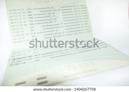 book bank,  bank account balance on white background 