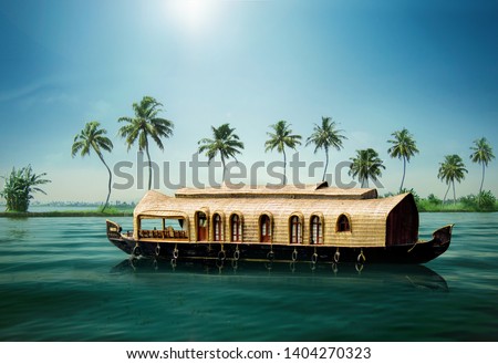 KERALA BOAT HOUSE INDIA TOURISM Kerala's Backwaters India Royalty-Free Stock Photo #1404270323