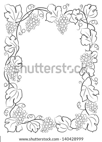 black calligraphy frame wine label vine grapes