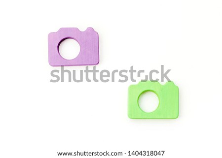 photo camera concept on white background top view mock up