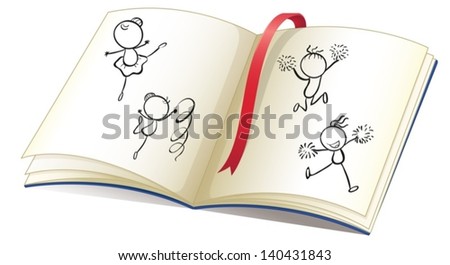 Illustration of a book with a ribbon and images of kids dancing on a white background