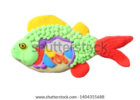 plasticine fish isolated on white background. modelling clay. inside the fish