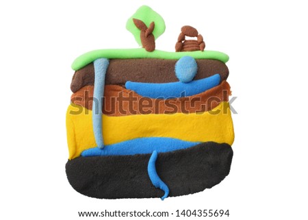 plasticine schematic showing water cycle isolated on white background. modelling clay.
