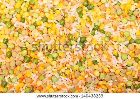 Soup medley. Background with a picture of grain and cereals