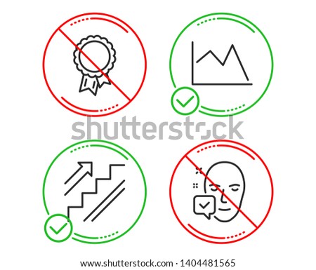 Do or Stop. Success, Stairs and Line chart icons simple set. Face accepted sign. Award reward, Stairway, Financial graph. Access granted. Business set. Line success do icon. Prohibited ban stop