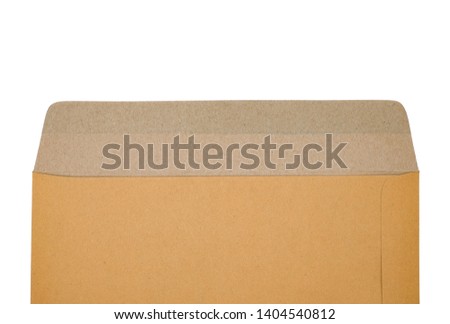 Brown envelope isolated on white background, Closeup empty brown envelope texture
