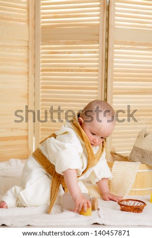Beauty, healthcare.Boy relaxing in the sauna.