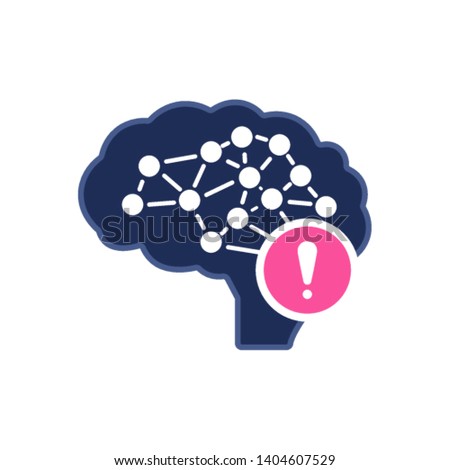 Brain icon with exclamation mark. Intelligence icon and alert, error, alarm, danger symbol