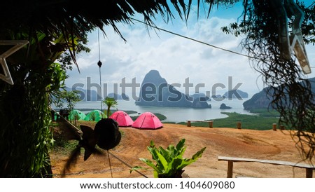 Beautiful Mountain on sea at Samet Nangshe Viewpoint, Phang Nga, Thailand Royalty-Free Stock Photo #1404609080