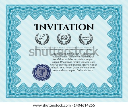Light blue Retro invitation. Easy to print. Customizable, Easy to edit and change colors. Sophisticated design. 