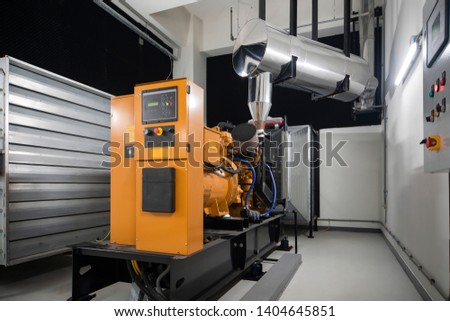 Generator. Diesel and gas industrial electric generator. Royalty-Free Stock Photo #1404645851