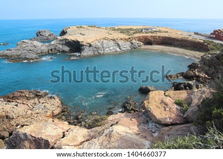 View of the cliffs of Cabo de Palos at the tip of the Manga del Mar Menor in Murcia, in the Mediterranean Sea, spain, 