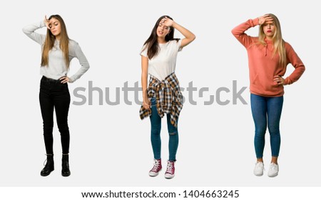 Set of women with tired and sick expression