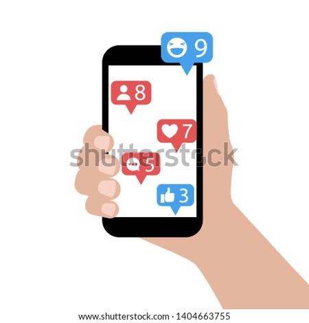 Notification concept on a smartphone in a hand.The concept of message.Message service flat bubbles icons on smartphone screen.Vector illustration.