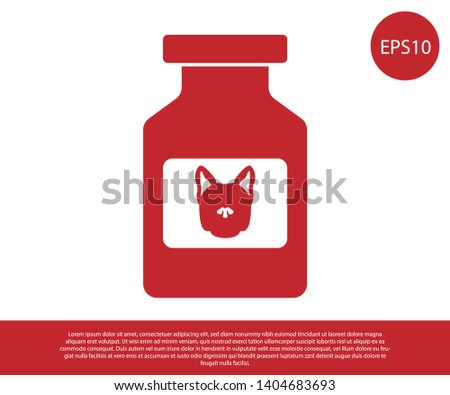 Red Dog medicine bottle icon isolated on white background. Container with pills. Prescription medicine for animal. Vector Illustration