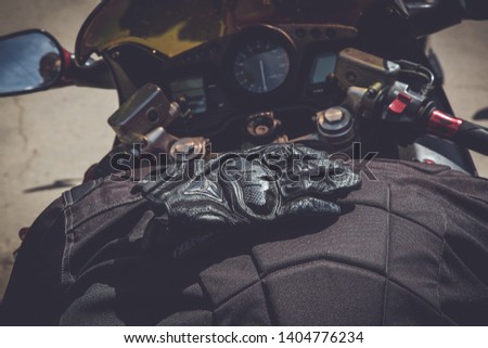 View of motorbike detail. Close-up of motorcycle parts. Selective focus and vintage effect.