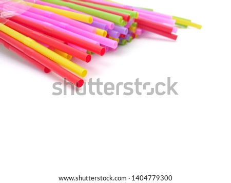 The colourful plastic straws drinking, Stop single use straws banned in EU, save global environment concept. with copy space text.