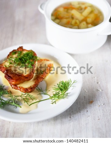 vegetarian dinner - squash pancakes and soup
