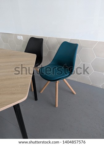 2 chairs in minimalism style in the office. Studying atmosphere. Business. Place of work. Peaceful and opening mind atmosphere. Working area.