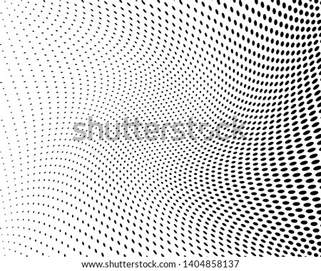 Wavy dotted lines background. Pattern of dots, dotted lines, circles of different scale. Digital Gradient. Pop-art style. Grunge Backdrop. Modern futuristic Abstract panel. Vector illustration