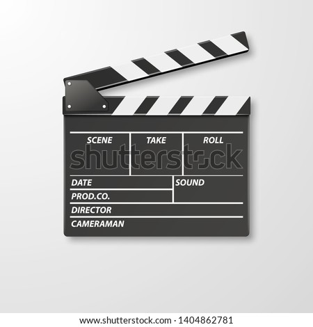 Vector 3d Realistic Opened Movie Film Clap Board Icon Closeup Isolated on White Background. Design Template of Clapperboard, Slapstick, Filmmaking Device. Top View