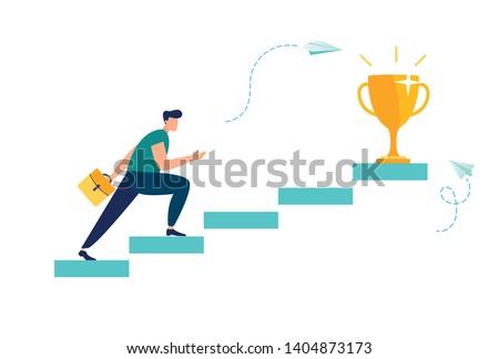 Vector illustration, people run to their goal on the column of columns, move up motivation, vector, the path to the target's achievement   Royalty-Free Stock Photo #1404873173