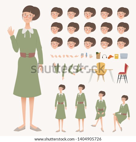 Young Business woman character animation different pose. Hand drawn people set.