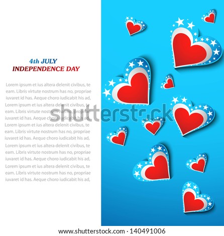 4th july american independence day hearts with star vector background illustration