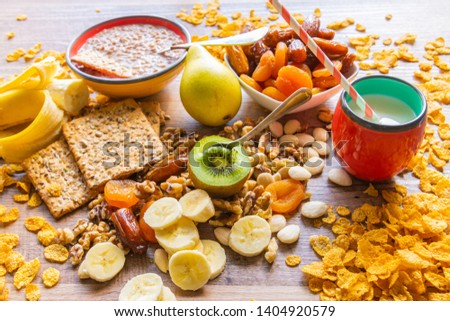 Breakfast table healthy in summer Royalty-Free Stock Photo #1404920579