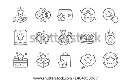 Loyalty program line icons. Bonus card, Redeem gift and discount coupon signs. Lottery ticket, Earn reward and winner gift icons. Linear set. Vector Royalty-Free Stock Photo #1404953969