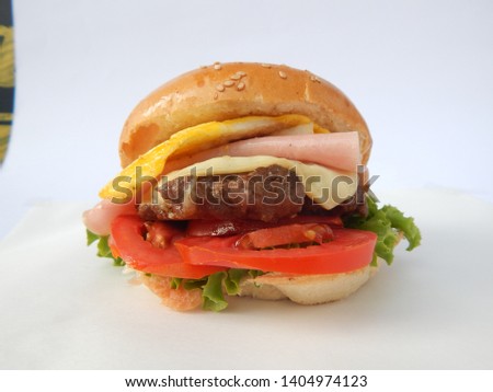 hamburger burger snack fried  cheese and tomate