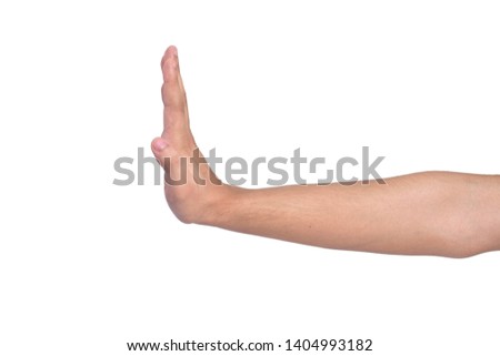 man hand show stop sign isolated on white background