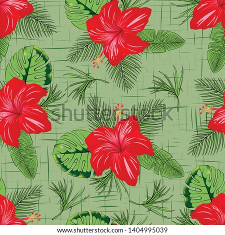 Tropical beautiful flower with leave seamless pattern