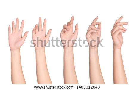 Set of woman hands isolated on white background. Royalty-Free Stock Photo #1405012043