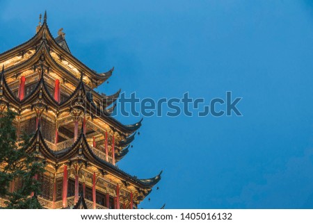The night scene of an ancient buddhism tower in chongqing , china.