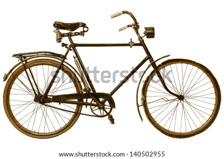 Retro styled image of a nineteenth century bicycle isolated on a white background Royalty-Free Stock Photo #140502955