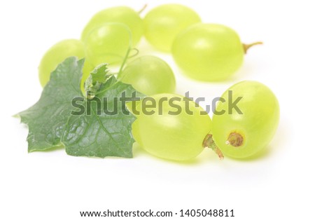 Green grape. Grape with leaves isolated on white