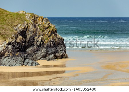 Polly Joke Beach in Cornwall, England on a summers day with blue waters and sky,